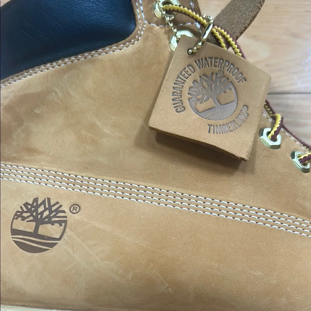 Timberland Premium 6 inch Waterproof Brown Wheat Nubuck Boots with Black Top New - Picture 9 of 10